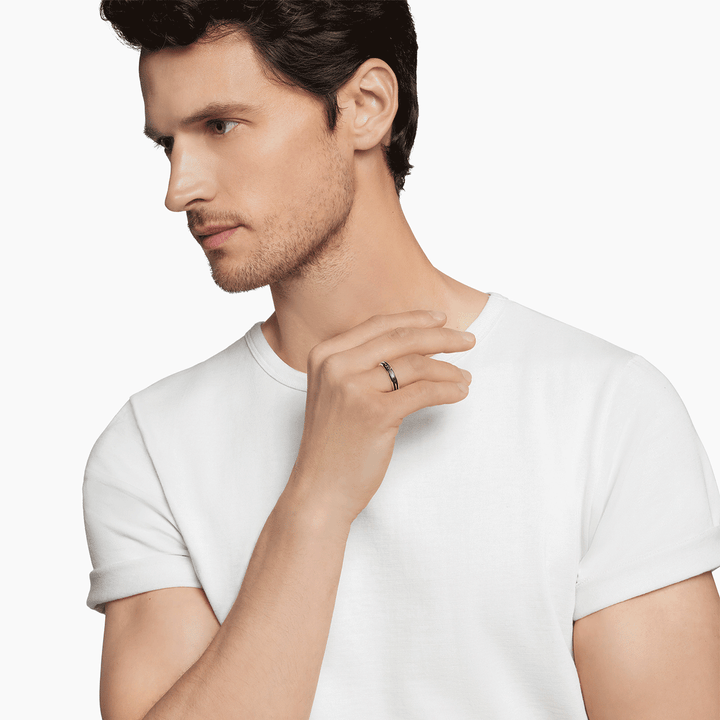 David Yurman Forged Carbon Band Ring 18k Yellow Gold with Center Black Diamond, 4mm