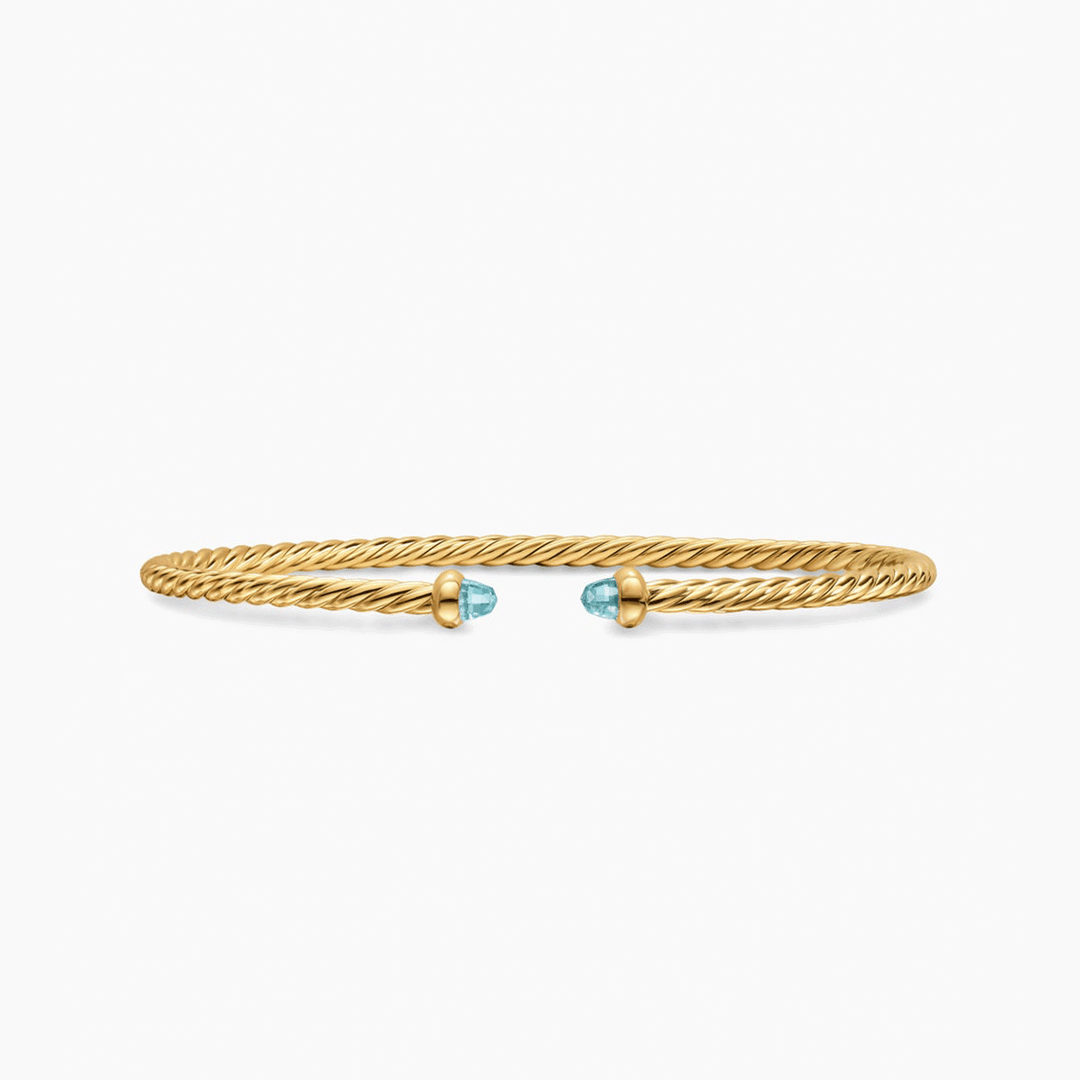 David Yurman Micro Cablespira® Flex Bracelet 18K Yellow Gold with Aquamarine