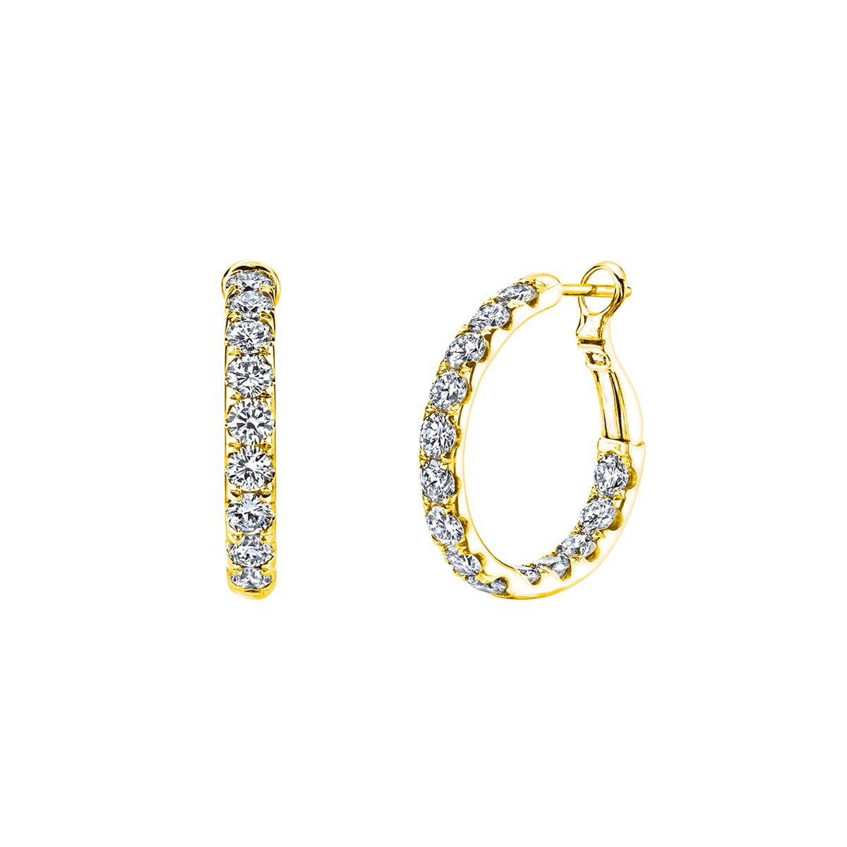 18k Yellow Gold and 3.48 Total Weight Diamond In and Out Hoops