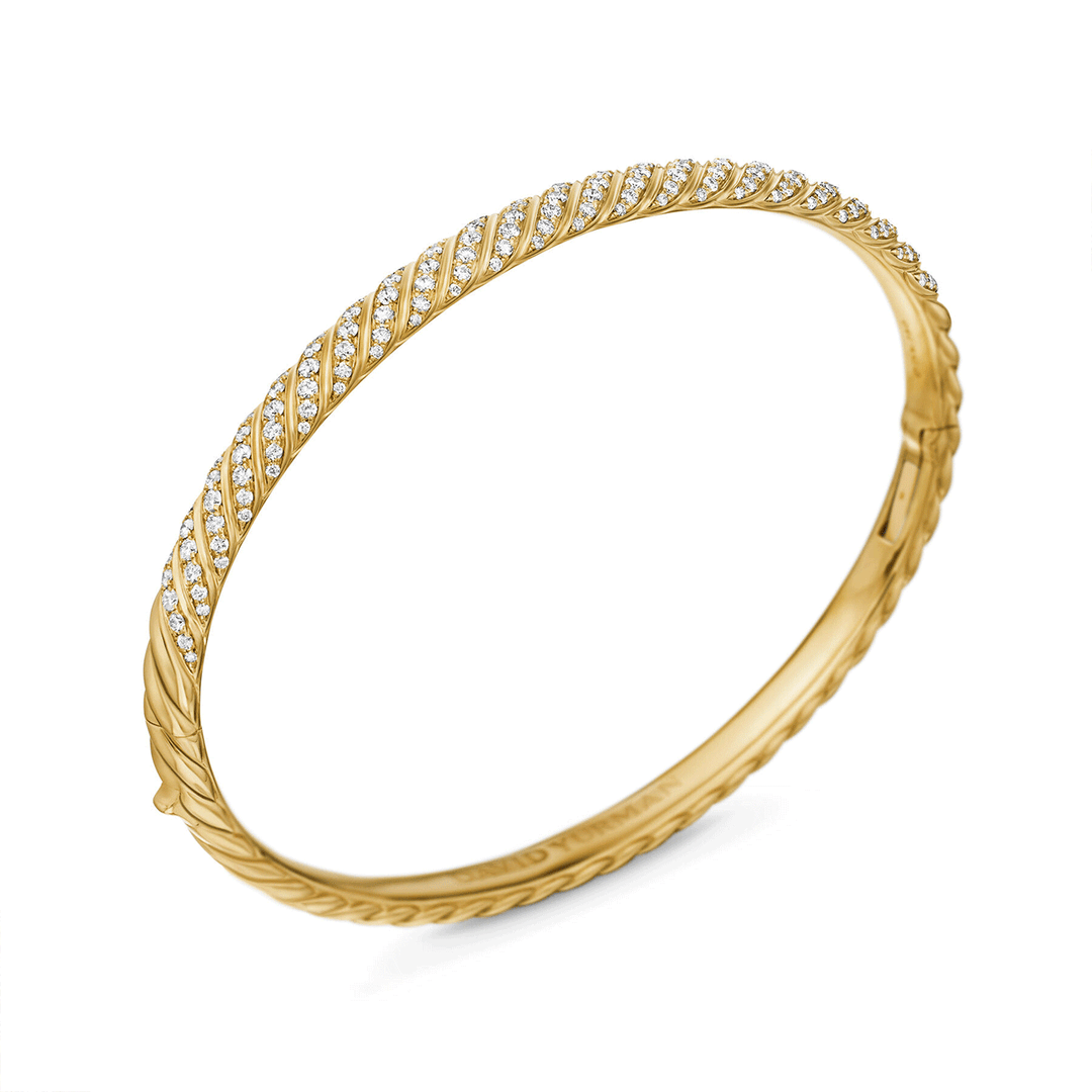 David Yurman Sculpted Cable Bangle Bracelet 18K Yellow Gold with Diamonds, 4.6mm Medium