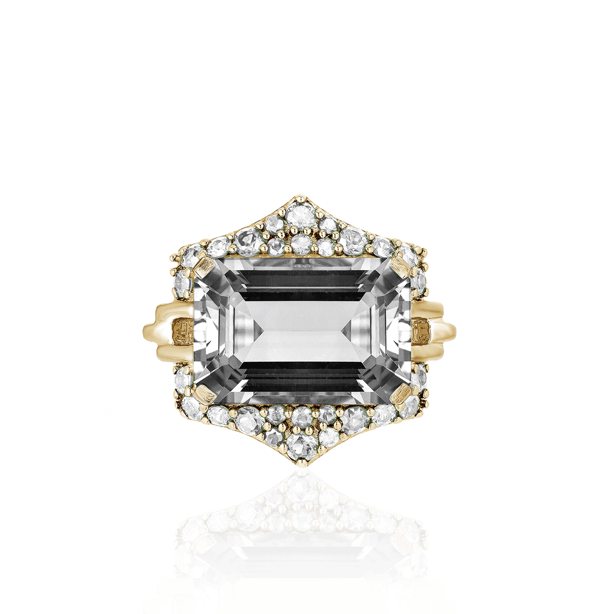 Goshwara 18k Yellow Gold and Rock Crystal Diamond Ring