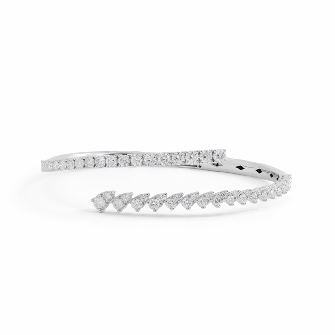 18k White Gold and 2.98 Total Weight Diamond Bypass Bangle