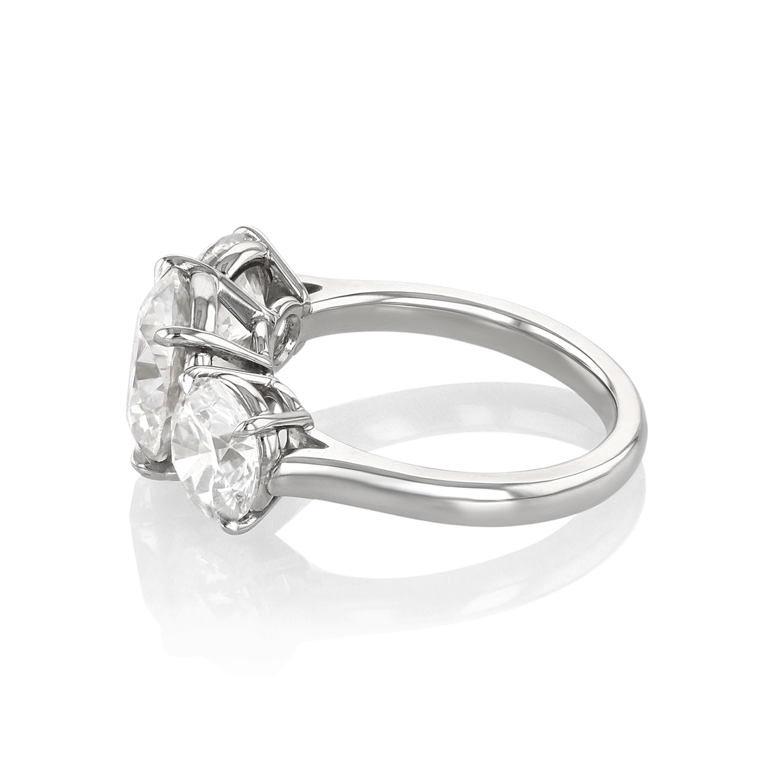 Platinum Three Stone Round Diamond 5.80 Total Weight Engagement Ring