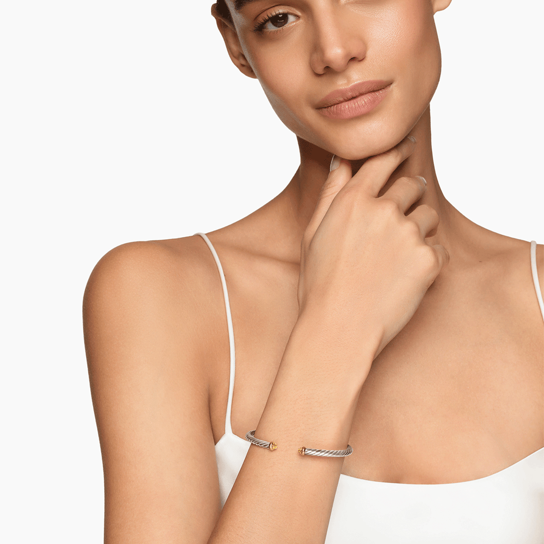 David Yurman Cable Flex Bracelet Sterling Silver with 14k Yellow Gold and Citrine, 4mm