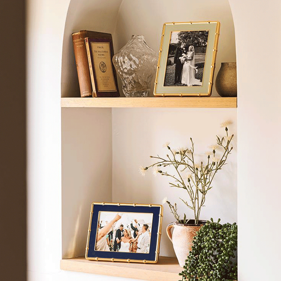 Navy and Gold Tone Bamboo Enamel 5 x 7 Photo Frame