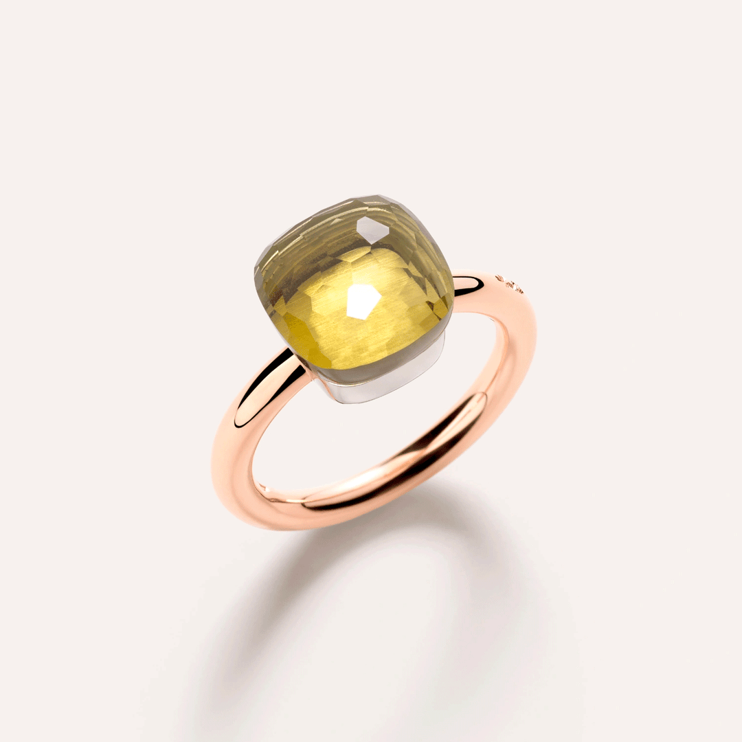 Pomellato Nudo Classic 18k Rose and White Gold Lemon Quartz Ring, SZ53