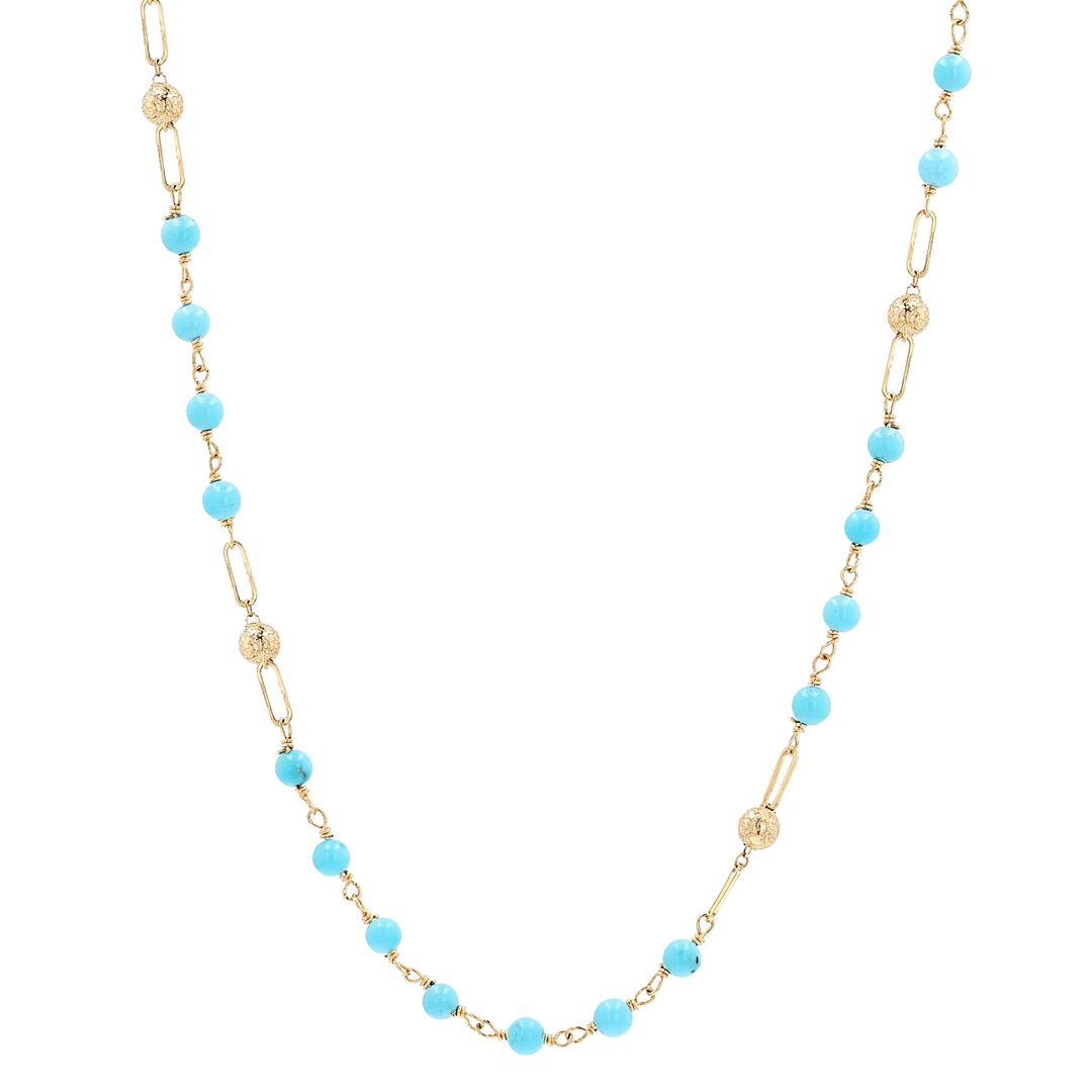 14k Yellow Gold and Turquoise Beads Station Necklace