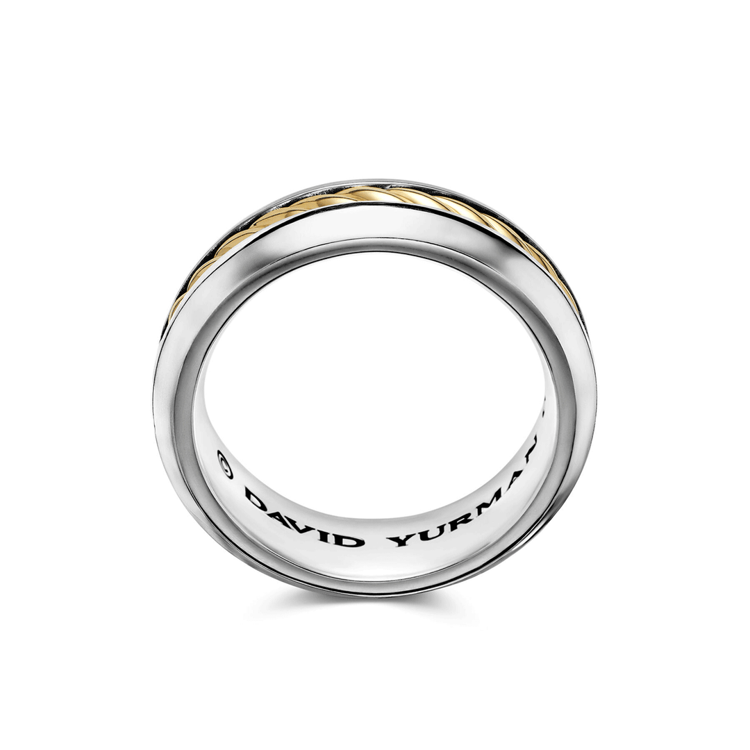 David Yurman Cable Inset Band Ring Sterling Silver with 18K Yellow Gold, 8mm