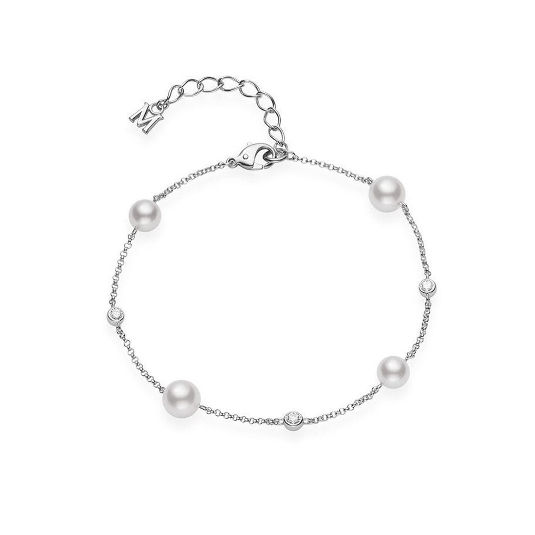 Mikimoto 18k White Gold Akoya Pearl Diamond Bracelet