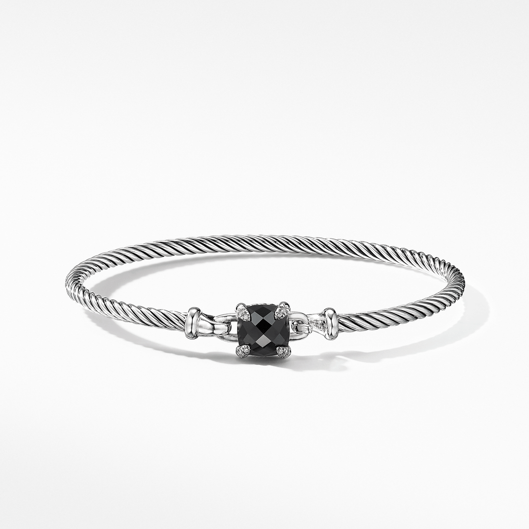 David Yurman Chatelaine Bracelet Sterling Silver with Black Onyx and Diamonds, 3mm