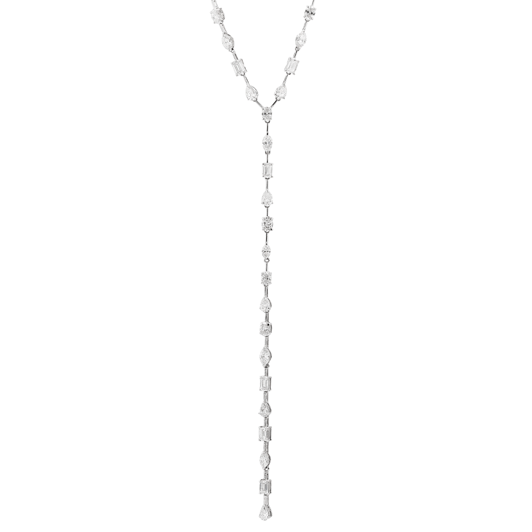 18k White Gold and Mixed Shapes Diamond Lariet Necklace
