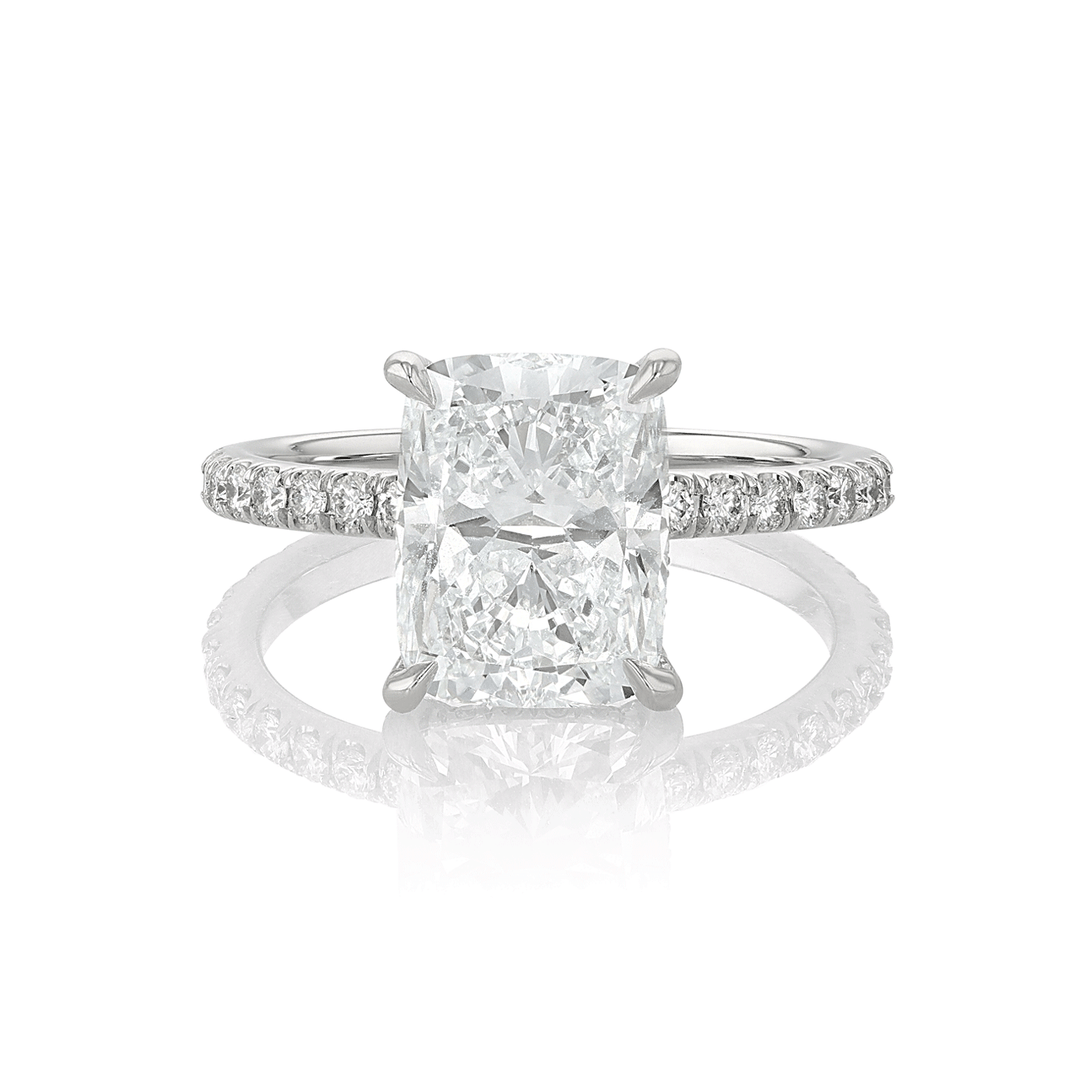 Hamilton Silhouette Collection Platinum and 3.51 Total Weight Cushion Cut Diamond Engagement Ring