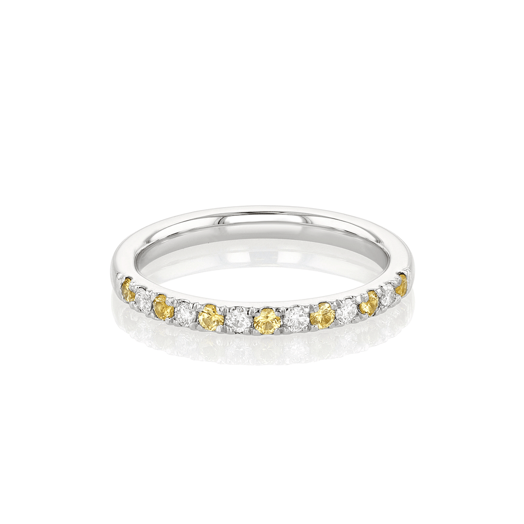 Lisette Platinum Diamond and .14 Total Weight Yellow Sapphire Half Way Band