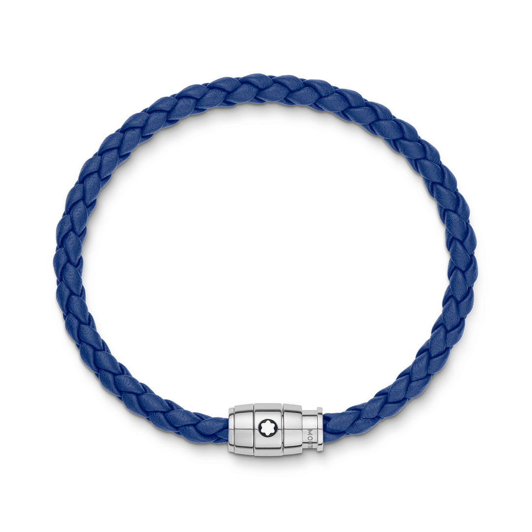Montblanc  Steel 3 Rings Closing and Blue Leather Bracelet