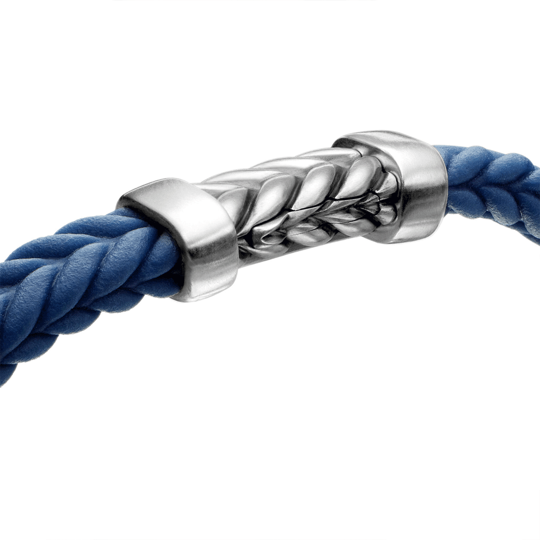David Yurman Chevron Bracelet Blue Rubber with Sterling Silver, 6mm Large