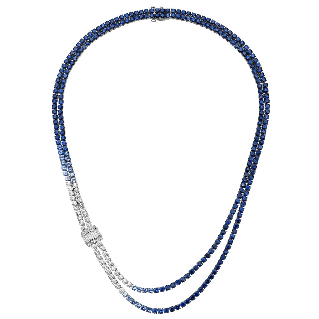 Charles Krypell 18k Gold Sapphire and Diamond Two Row Necklace