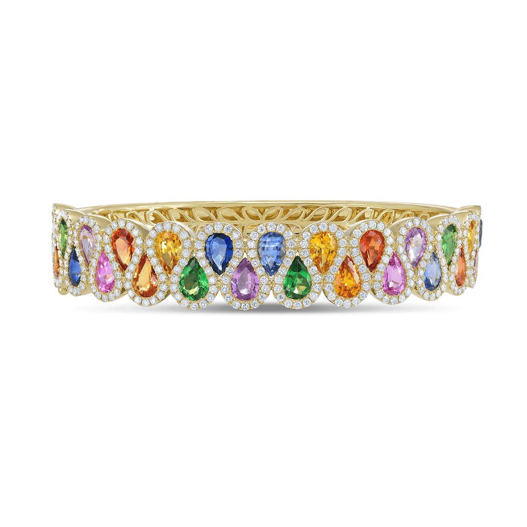 Charles Krypell 18k Yellow Gold and 11.10 Total Weight Multi Color Sapphire Diamond Bracelet