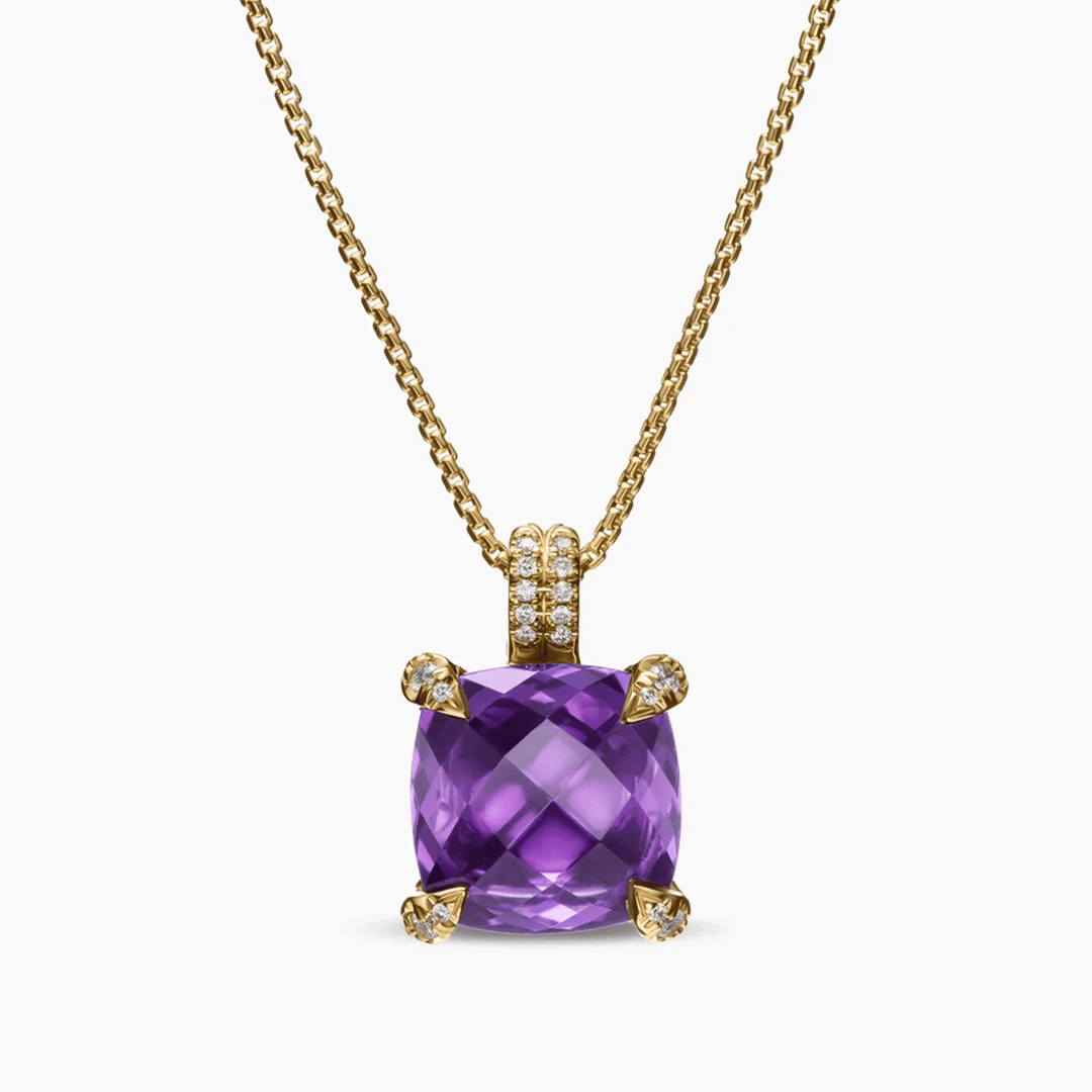 David Yurman Chatelaine Pendant Necklace 18k Yellow Gold with Amethyst and Diamonds, 11mm