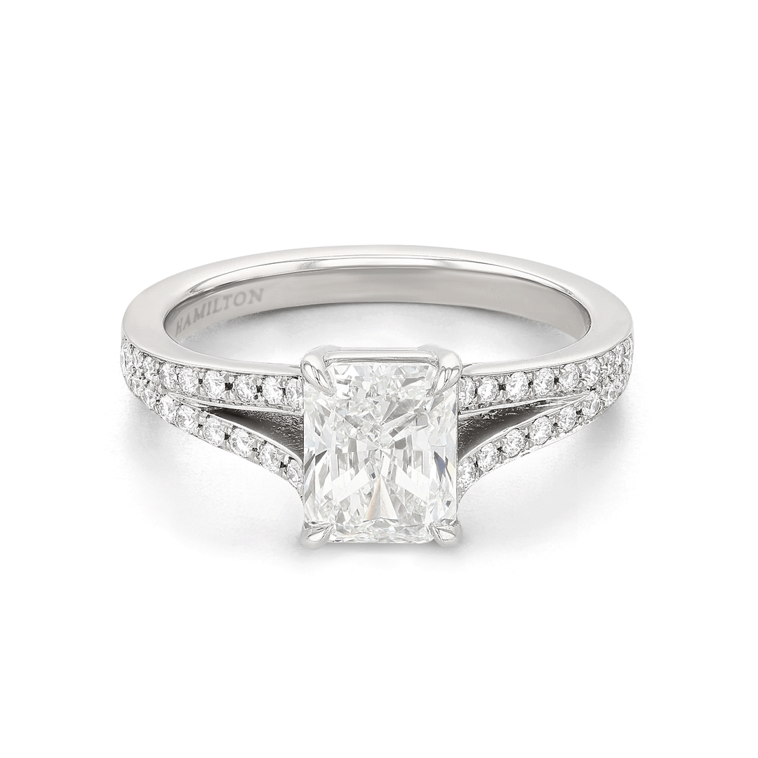 Platinum and Radiant Cut Diamond 1.70 Total Weight  Engagement Ring