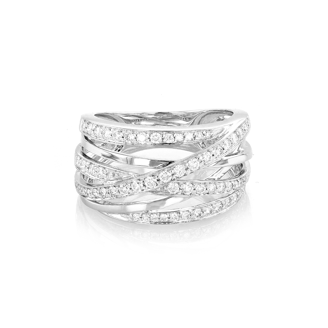 18k White Gold and Diamond .66 Total Weight Crossover Ring