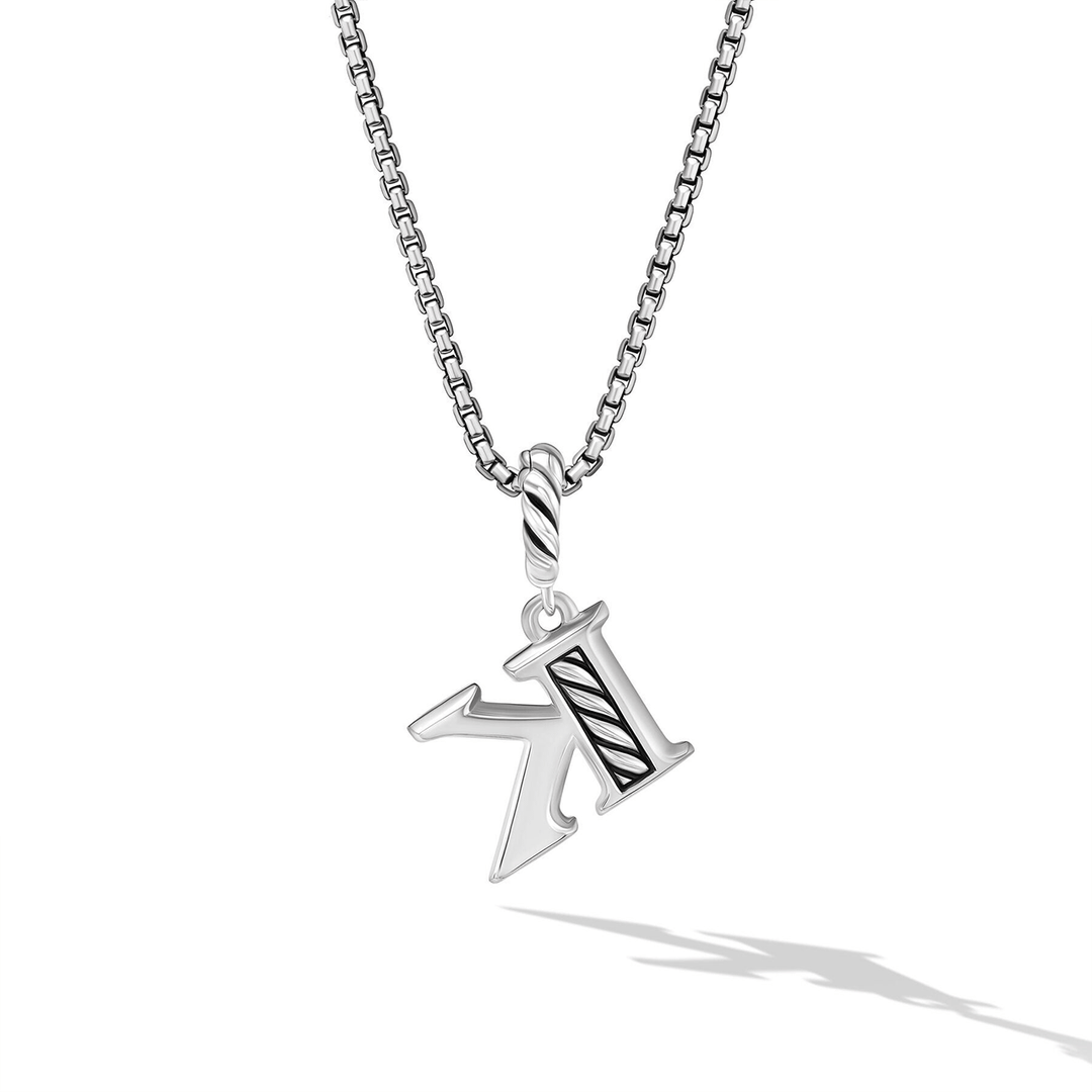 David Yurman Pavé Initial Pendant Necklace Sterling Silver with Diamond K