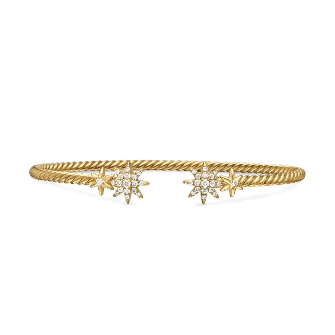 David Yurman Petite Starburst Cable Bracelet 18k Yellow Gold with Diamonds, 2.6mm