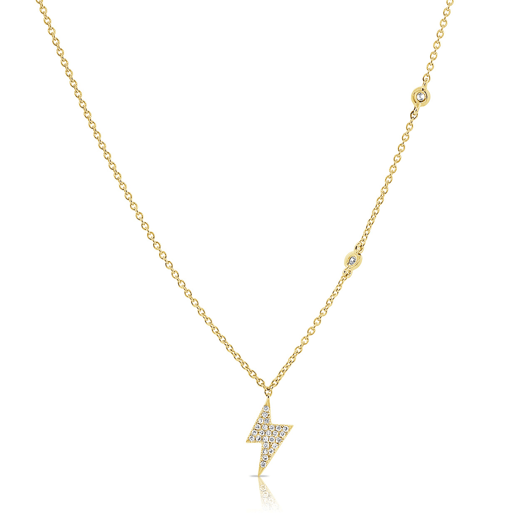 14k Yellow Gold and Diamond .13 Total Weight Lightning Bolt Pendant
