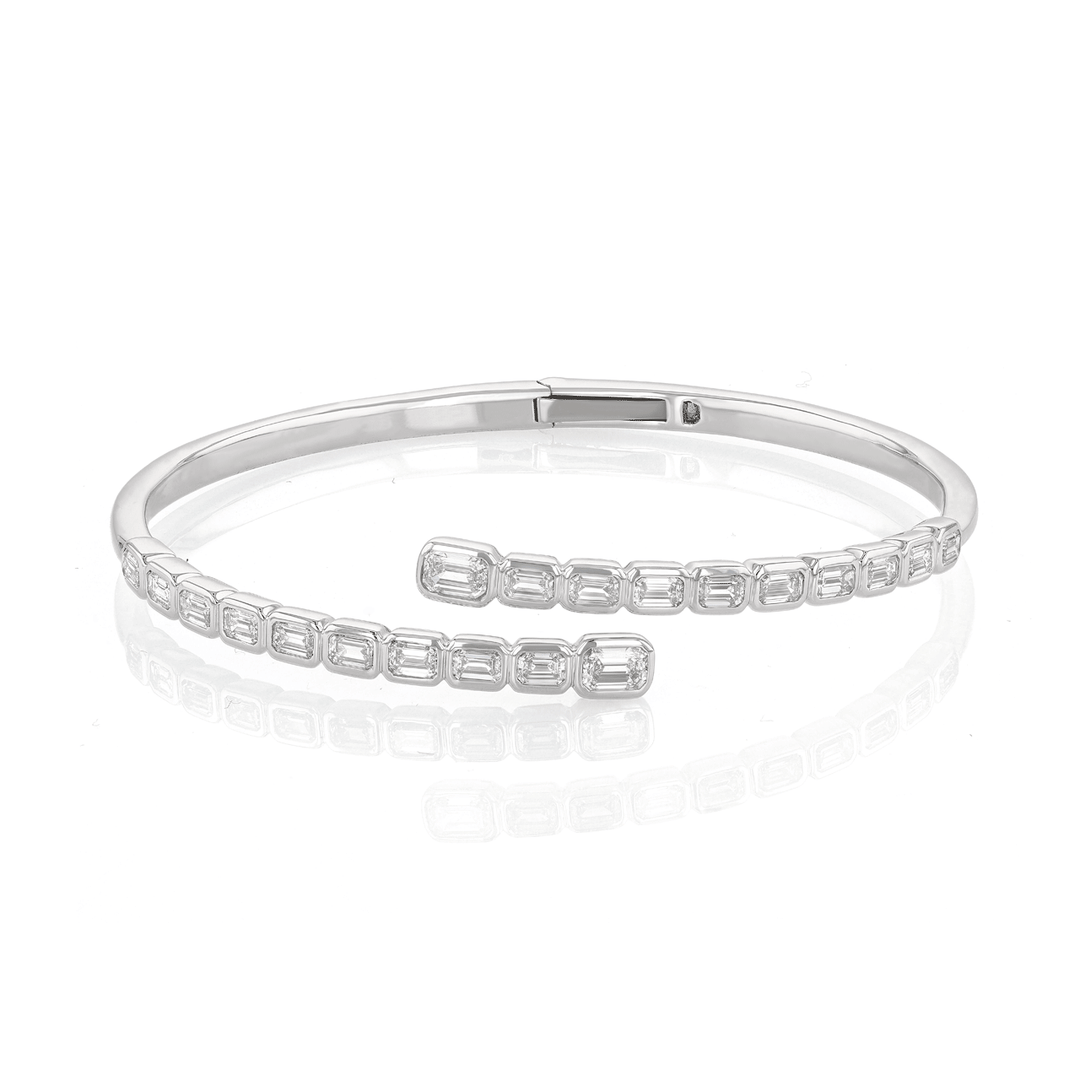 14k White Gold and 2.38 Total Weight Diamond Bypass Cuff Bracelet