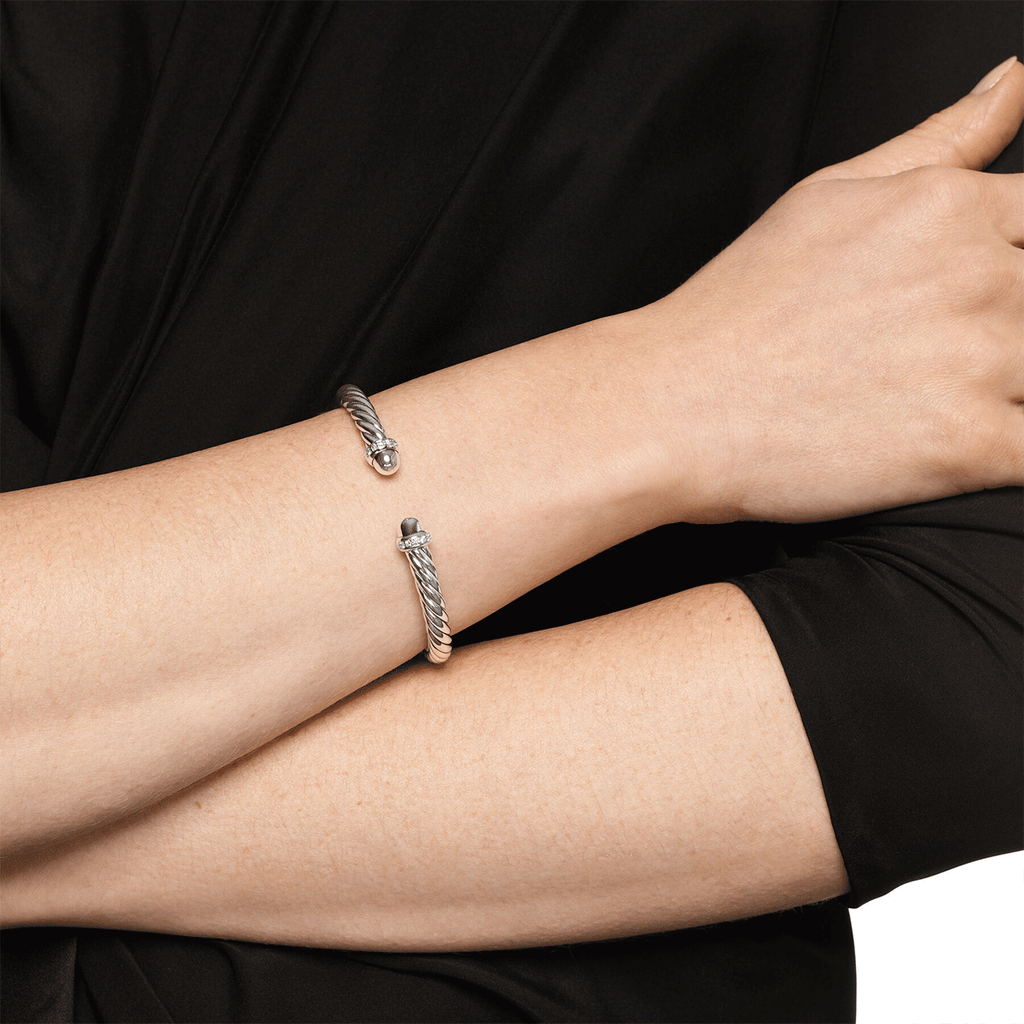 David Yurman Cable Flex® Bracelet Sterling Silver with Diamonds, 6mm Medium