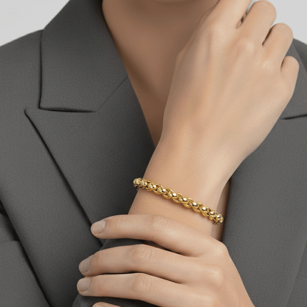 18k Yellow Gold Rolo Link Flexible Bracelet