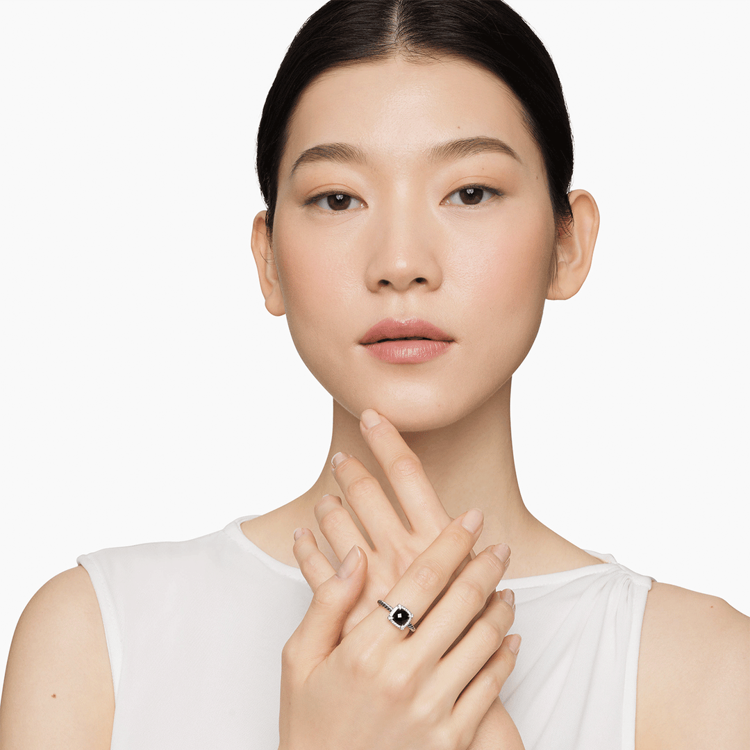 David Yurman Petite Chatelaine® Pavé Bezel Ring with Black Onyx and Diamonds