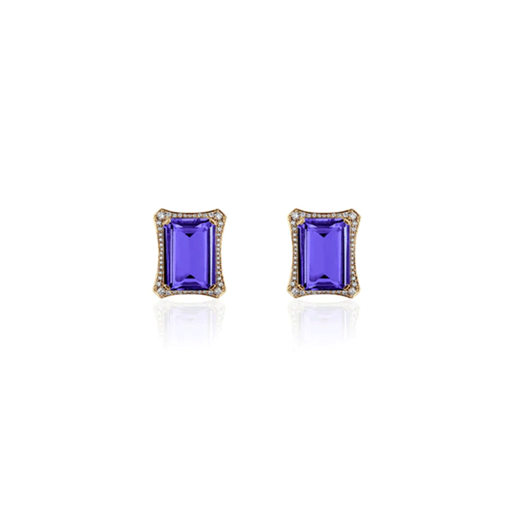 Goshwara Classics 18k Yellow Gold and Emerald Cut Tanzanite Stud Earrings