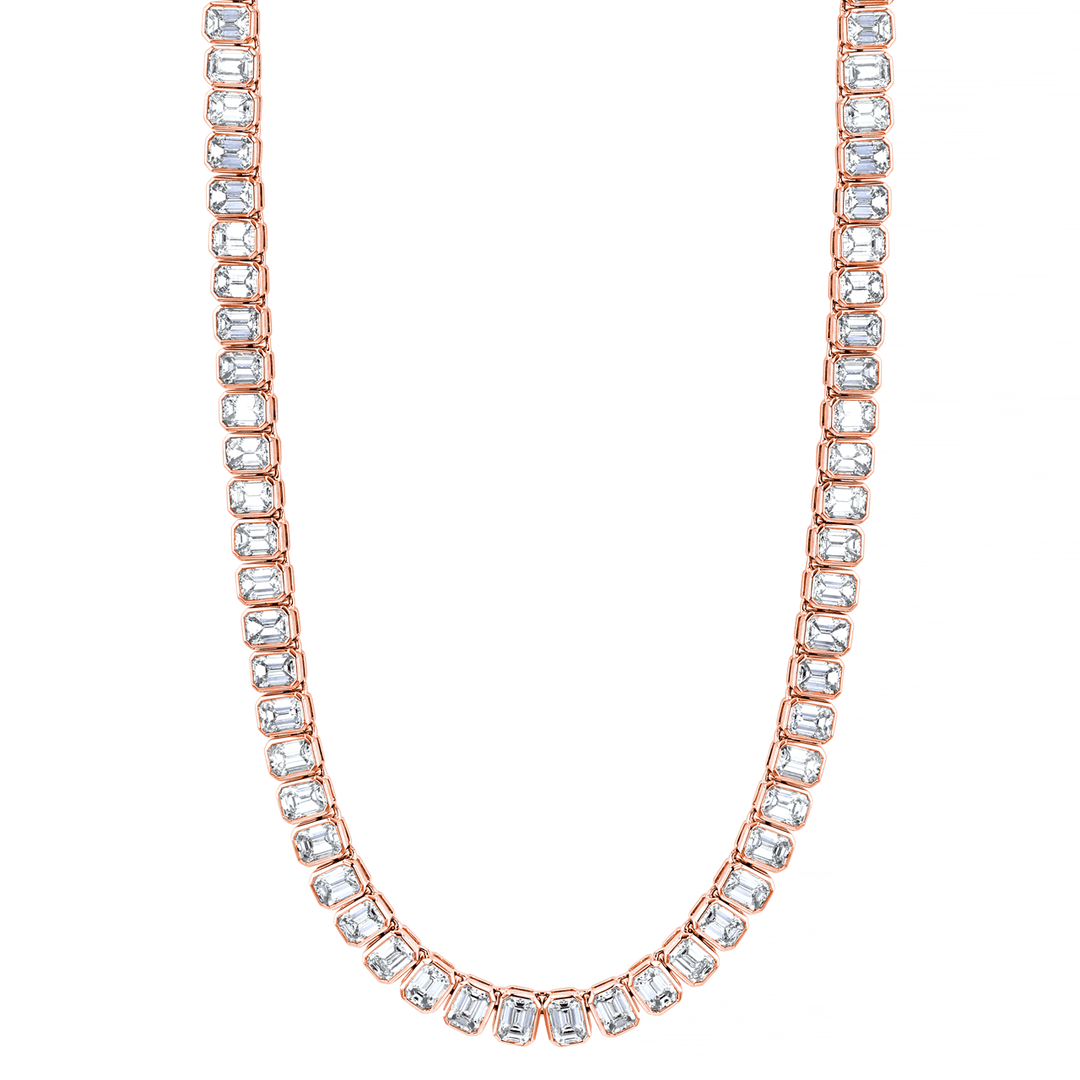 18k Rose Gold and Emerald Cut Diamond 14.25 Total Weight Necklace