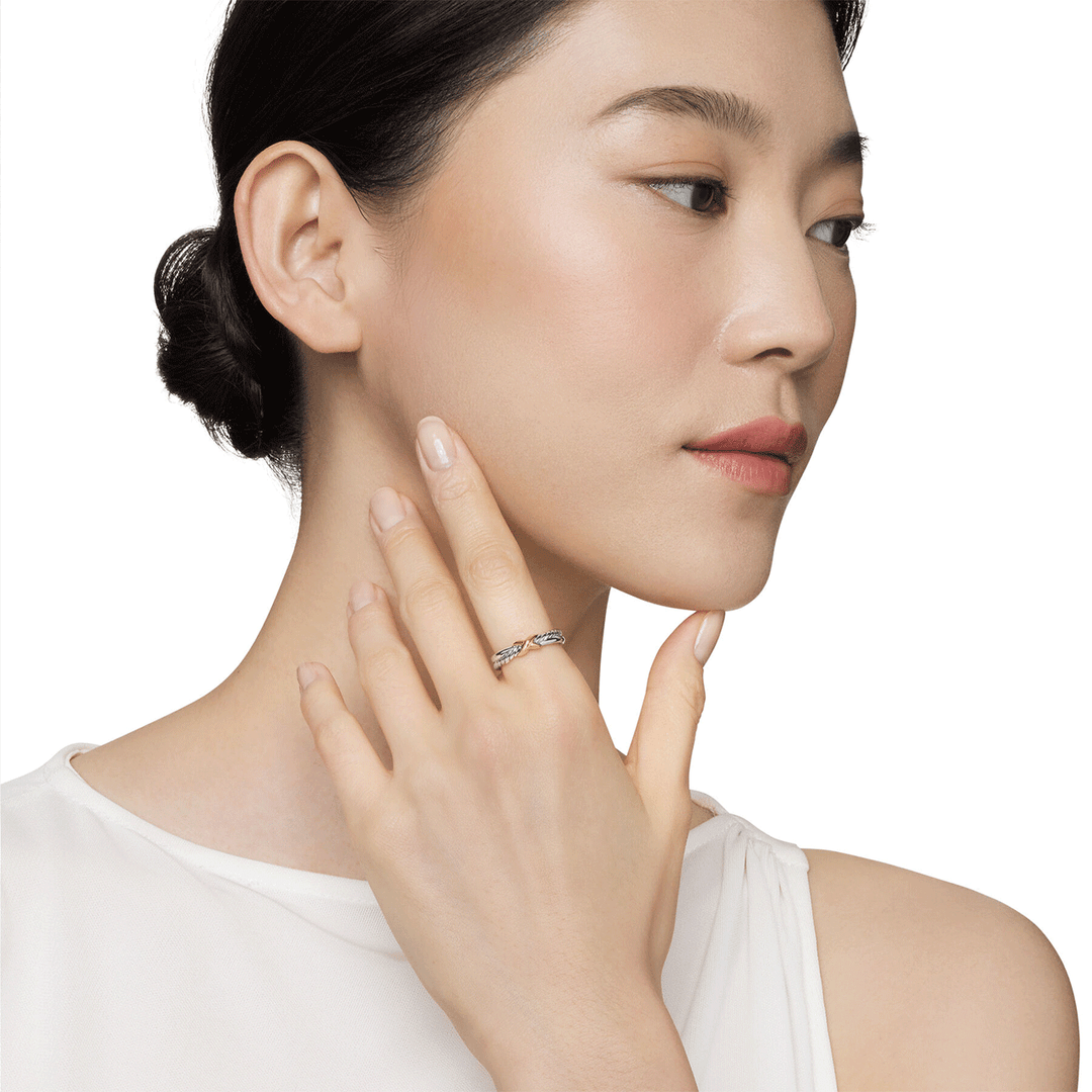 David YurmamPetite X Ring Sterling Silver with 18k Yellow Gold, 4mm