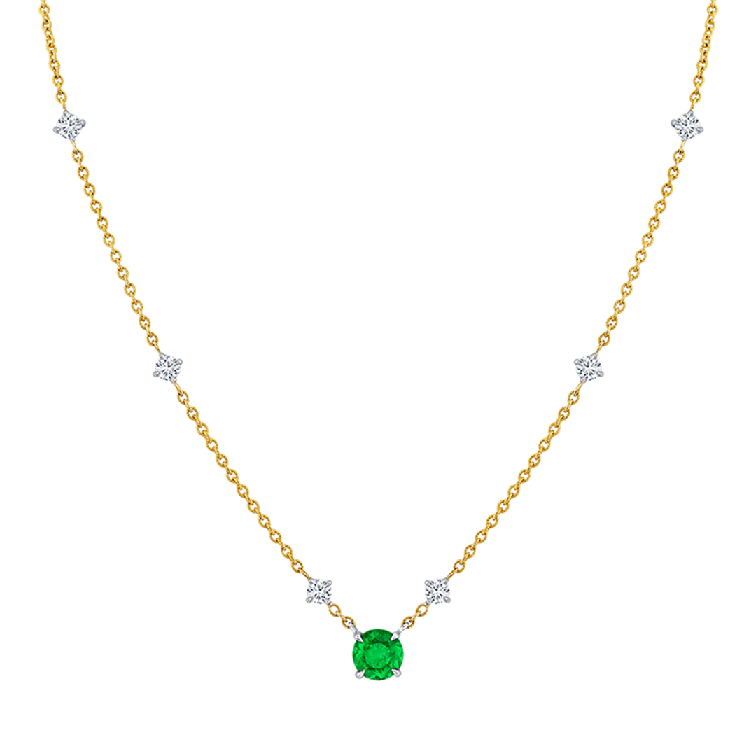 18k Yellow Gold Emerald 1.63 Total Weight and Diamond 18 Inch Necklace