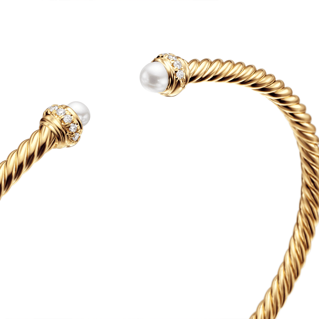 David Yurman Cable Spira Bracelet in 18k Yellow Gold with Pearls and Diamonds