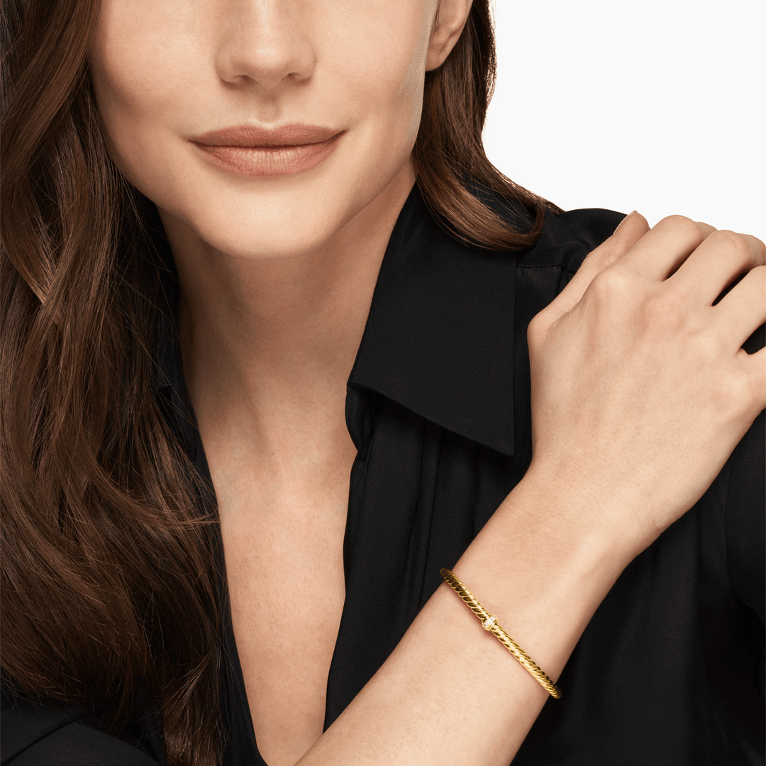 David Yurman Cablespira Flex Station Bracelet 18k Yellow Gold with Diamonds, 4mm