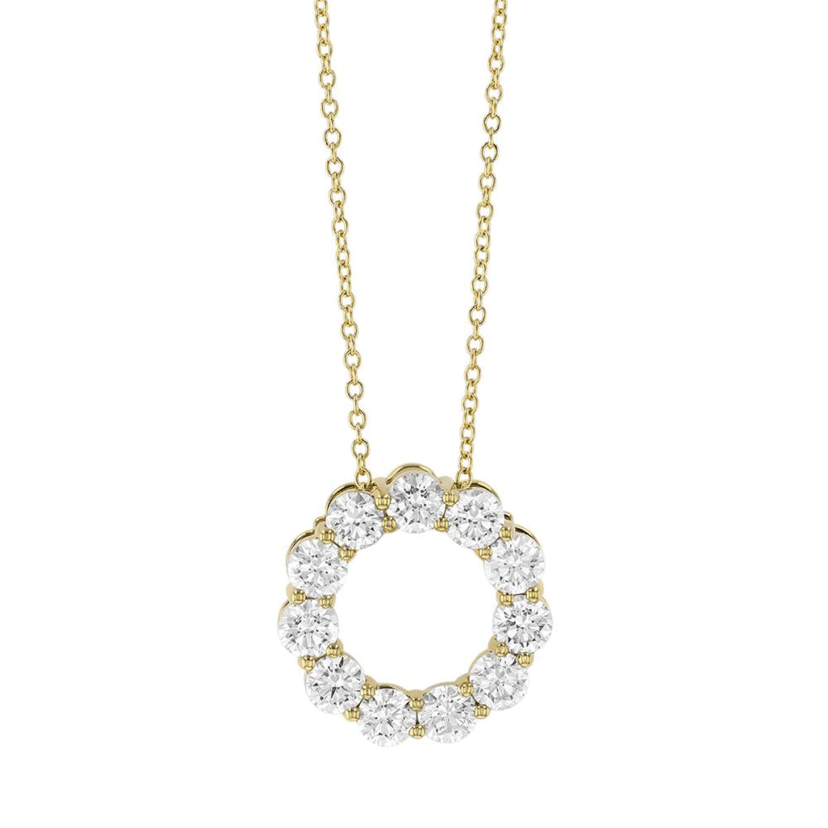 14k Yellow Gold and 2.02 Total Weight Diamond 17mm Circle Pendant