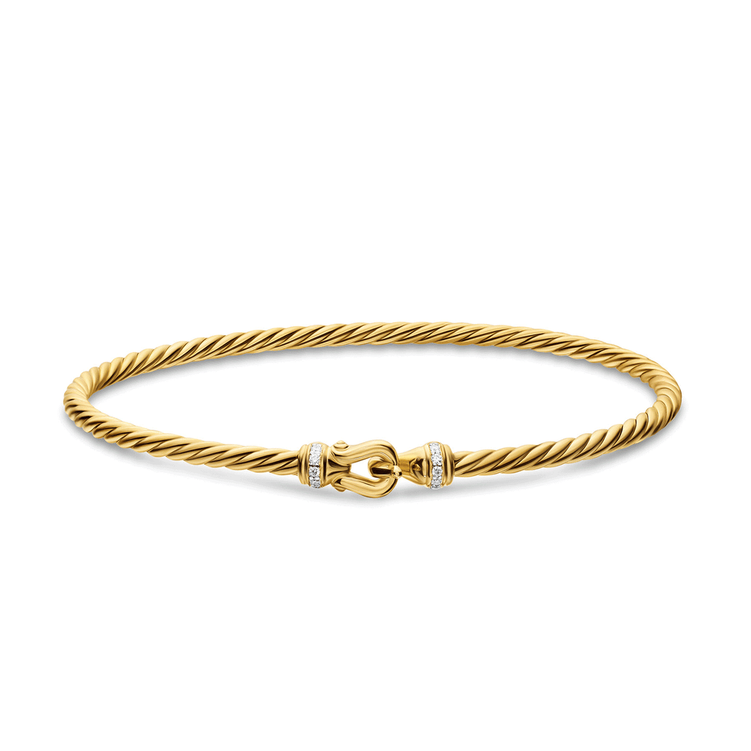 David Yurman Micro Cablespira Flex Buckle Bracelet in 18K Yellow Gold with Diamonds, 2.6mm