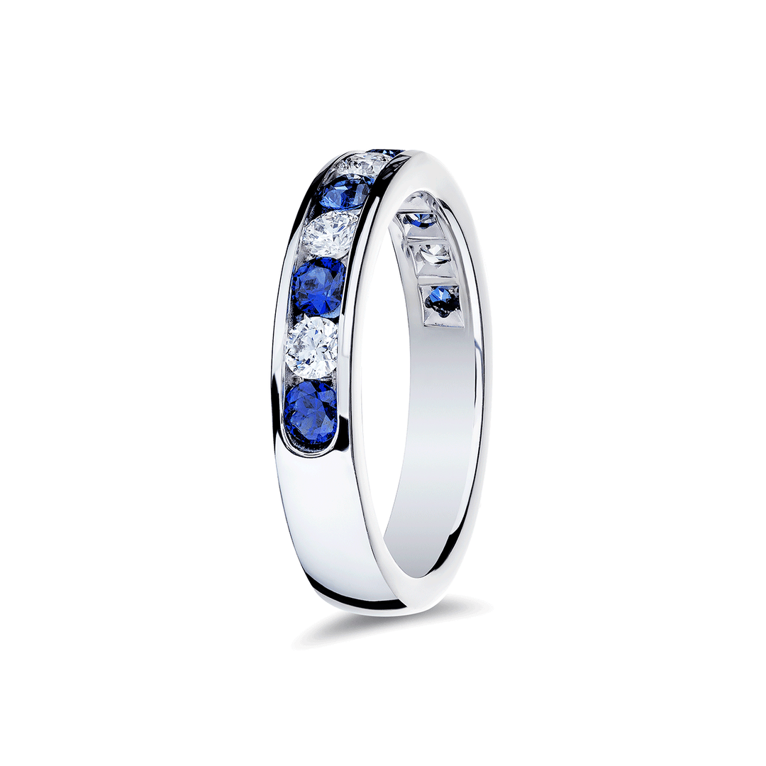 18k White Gold Sapphire .69 Total Weight and Diamond Alternating Channel Band