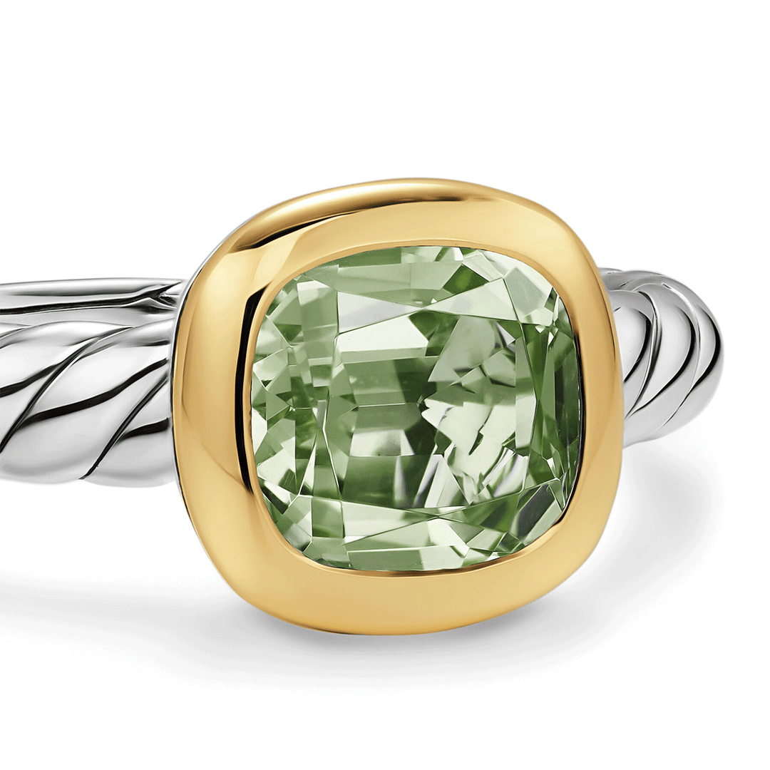 David Yurman Mercer Color Stone Ring Sterling Silver with 18k Yellow Gold and Prasiolite, 7mm