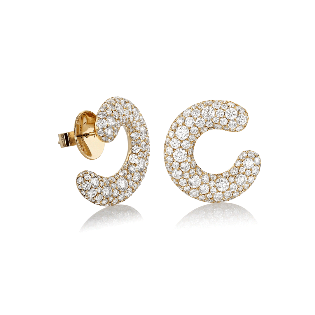 Luminous 18k Yellow Gold and Diamond 5.02 Total Weight 20mm Hoops