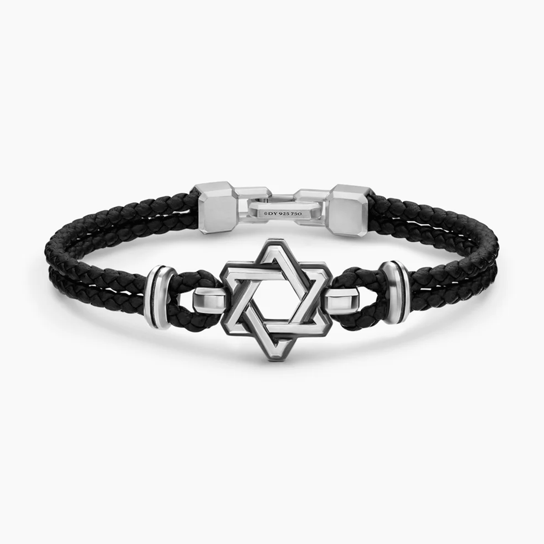 David Yurman Streamline® Star of David Bracelet Black Leather with Sterling Silver, 6mm Medium