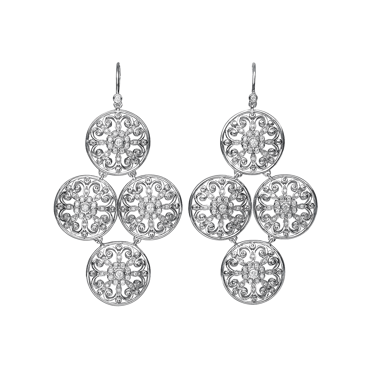 Arabesque Sterling Silver &amp; Diamond .82ct Drop Earrings