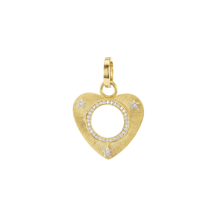 18k Yellow Gold Open Heart Diamond .22 Total Weight Charm