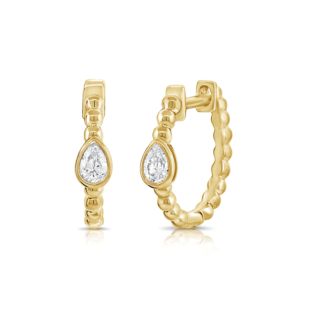 14k Yellow Gold and 0.32 Total Weight Pear Shape Diamond Huggies