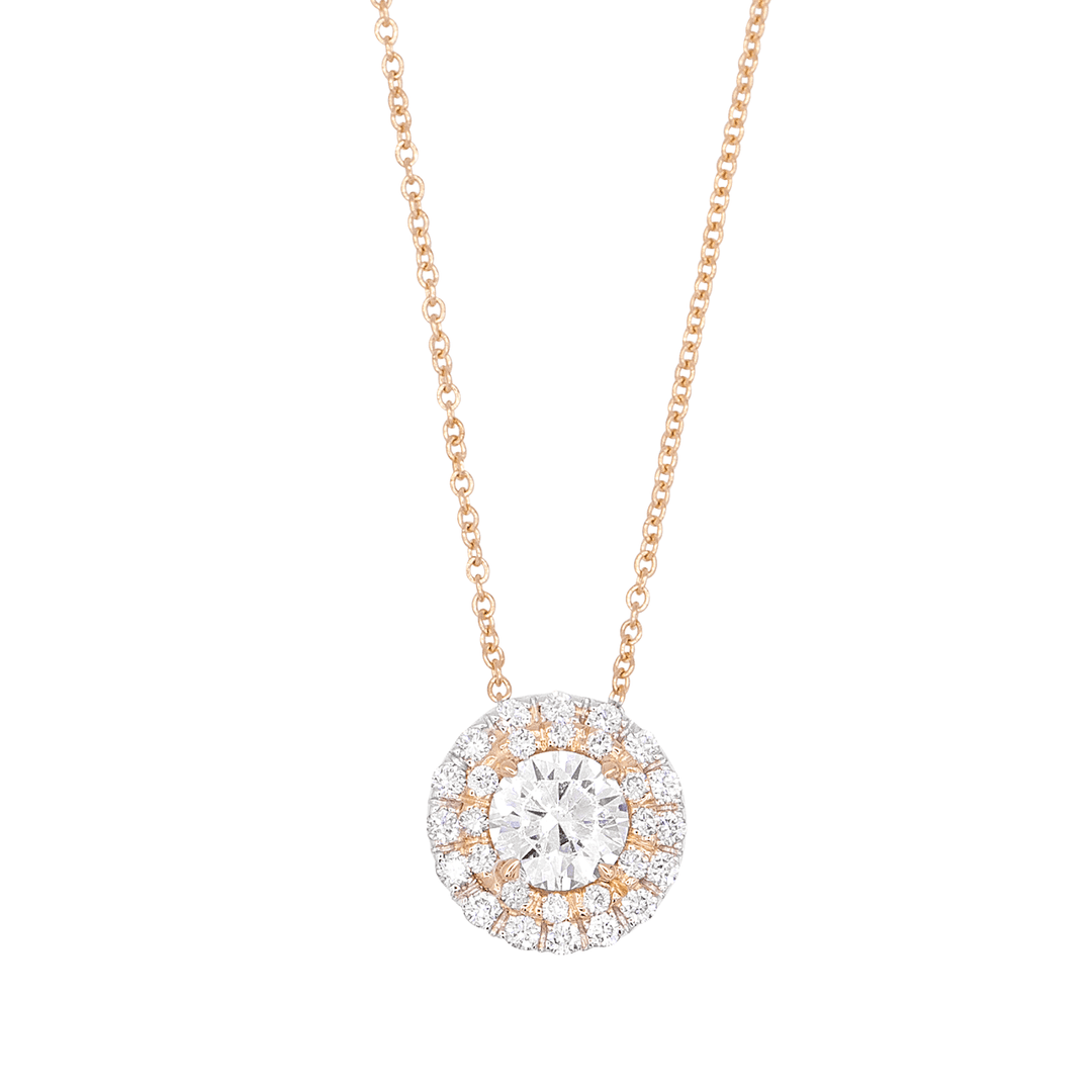 Lisette Platinum 18k Rose Gold Double Halo .83 Total Weight Fancy Diamond Pendant