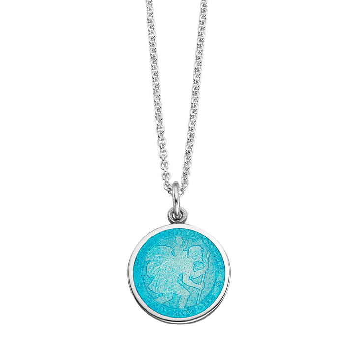 St. Christopher Light Blue Enamel Medal With Chain