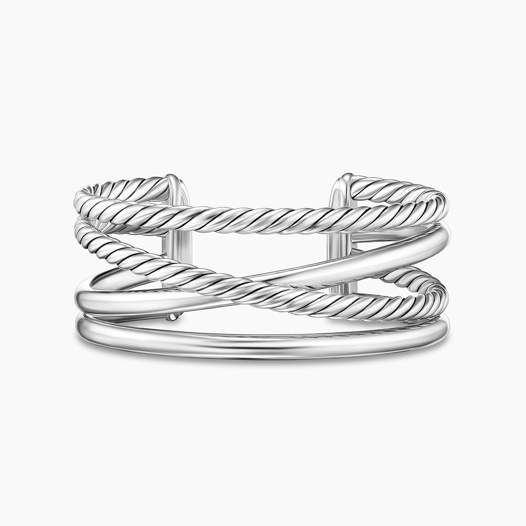 David Yurman Bold Crossover Multi Row Cuff Bracelet Sterling Silver, 24.4mm
