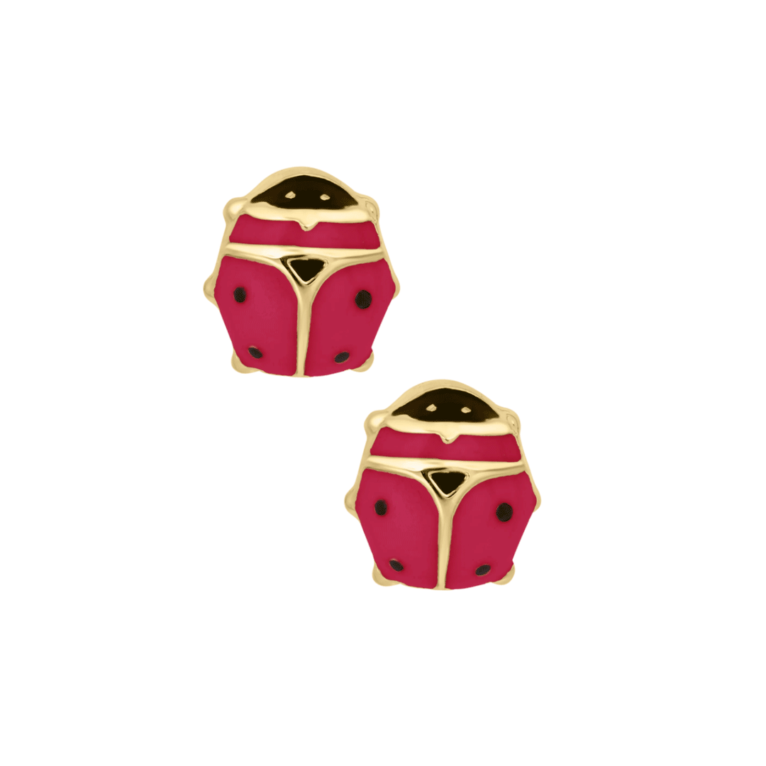 Children's 14k Yellow Gold and Red Enamel Ladybug Earrings